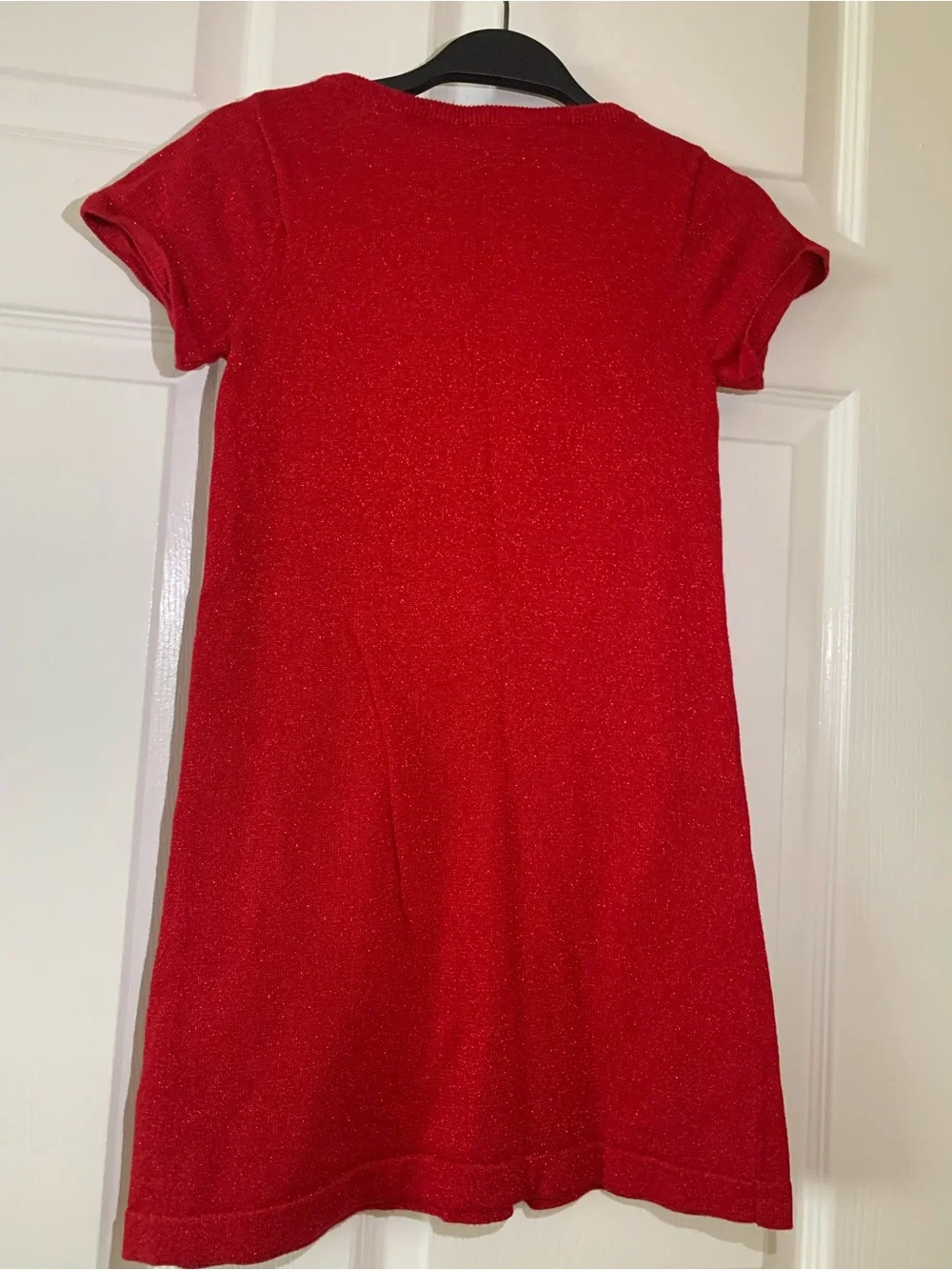 H&M Girls Red Sparkle Knit Dress with Bow, size 6-8